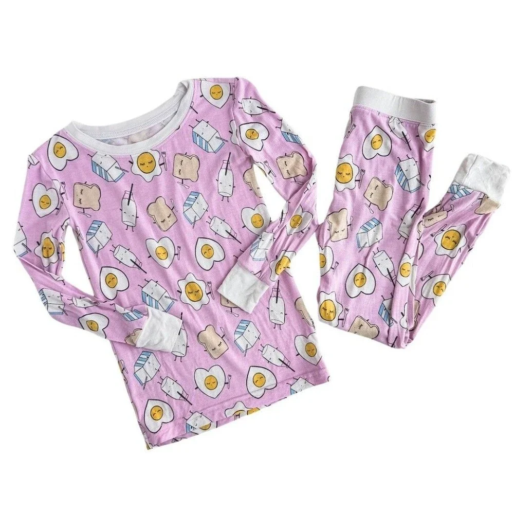 Little Sleepies 3T Pink Breakfast Set Pink Breakfast Food Print Lunaluxe